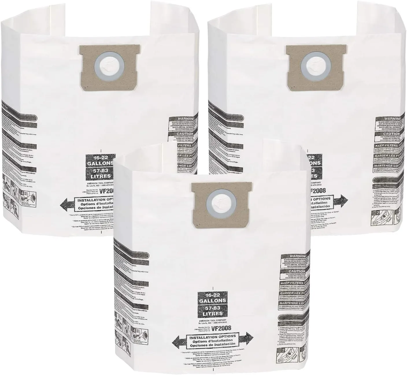 MULTI FIT Wet Dry Shop Vacuum Bags VF2008 General Dirt Dust Collection Bag for Most 15 Gallon to 22 Gallon Shop-Vac Branded Wet Dry Vacuum Cleaners (3-Pack)