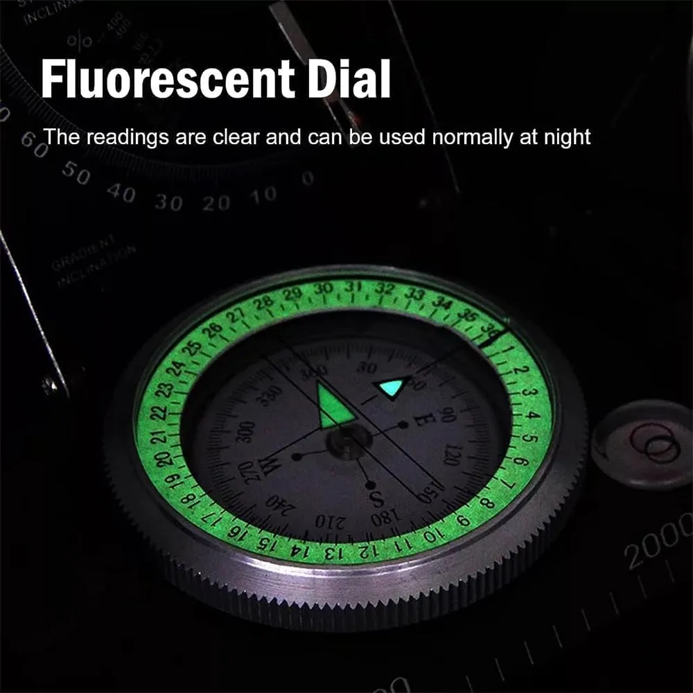 Multifunctional Aiming Navigation Luminous Compass Sighting Navigation Compass with Inclinometer Camping Survival Compass Glow in The Dark for Hiking Camping