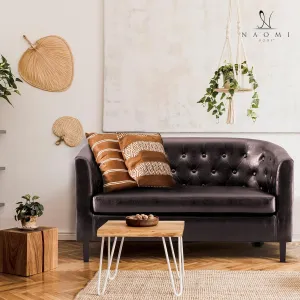 Naomi Home Barrel Love Seat, Button Tufted Faux Leather Loveseat Sofas, Faux Leather couches, Small Loveseats for Small Spaces, Bedrooms, Love Seat Couches for Living Room - Espresso