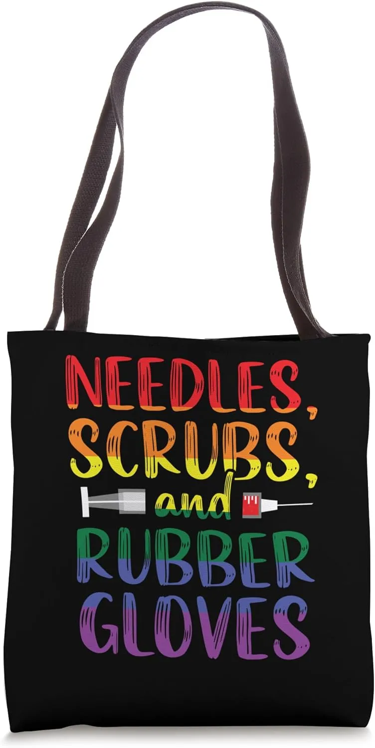 Needles Scrubs Rubber Gloves LGBT-Q Gay Pride Rainbow Tote Bag