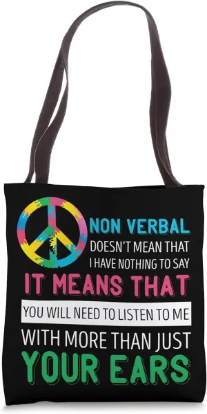 Neurodiversity Non Verbal Peace Neurology Autism Awareness Tote Bag