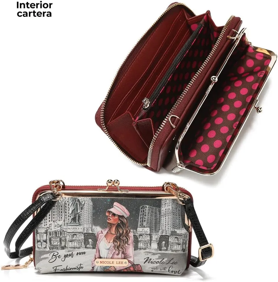NICOLE LEE 3 Pieces Accessories Gift Value Set (Wallet Crossbody, Small Card Case, Diamond Fashion Watch)