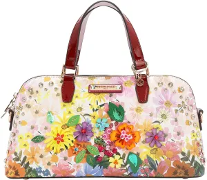 Nicole Lee Dome Handbag with Floral Embellishments, Vegan Leather