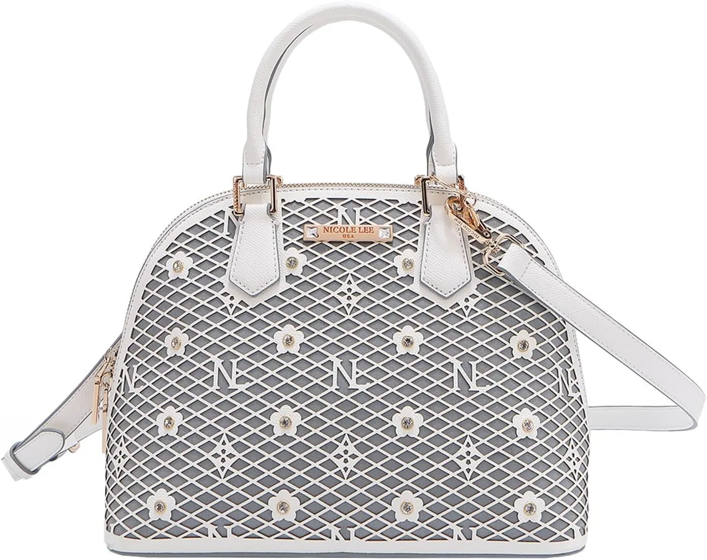 Nicole Lee Dome Satchel, Vegan Leather, Laser-cut Floral Pattern