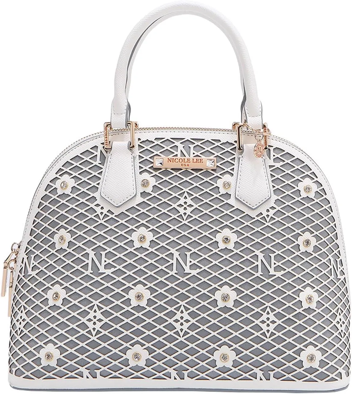 Nicole Lee Dome Satchel, Vegan Leather, Laser-cut Floral Pattern