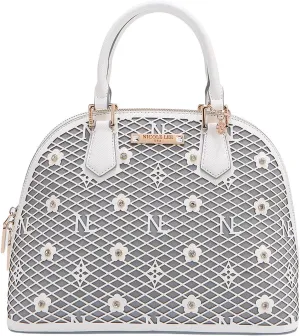 Nicole Lee Dome Satchel, Vegan Leather, Laser-cut Floral Pattern