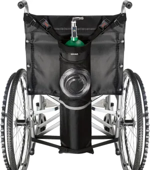 NIHAO Oxygen Tank Holder for Wheelchiars, Oxygen Cylinder Bag with Adjustable Zippers and Mesh Storage Pockets, Portable Wheelchair Attachment for Oxygen Fits Most Oxygen Cylinders, Black