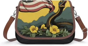 No Step On Snek Flag Cute Crossbody Purses for Women Leather Shoulder Bag Adjustable Shoulder Strap Handbag