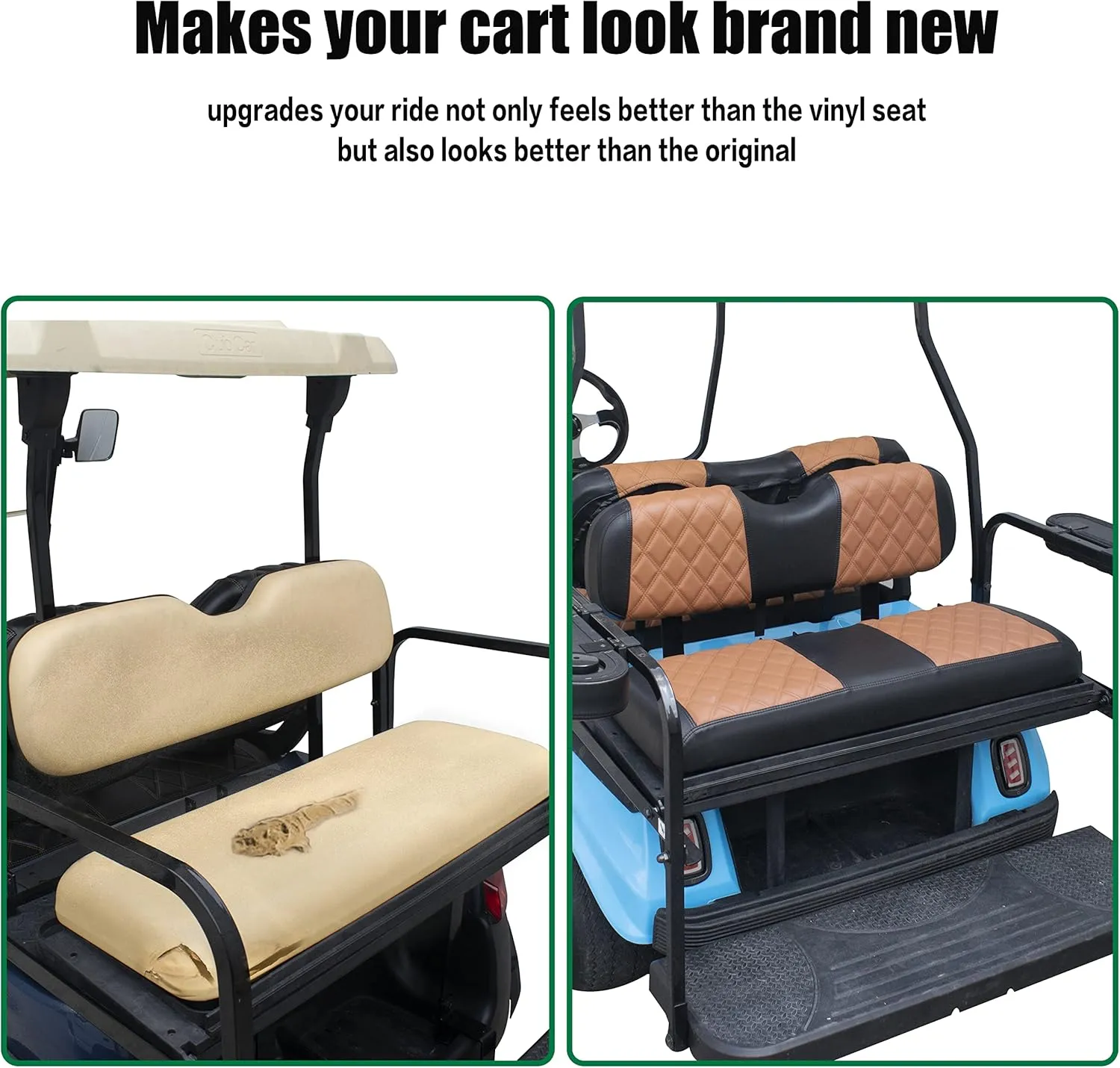 NOKINS Golf Cart Diamond Vinyl Leather Seat Covers, Fit Club Car Precedent DS EZGO RXV TXT Yamaha Drive Aftermarket Regular Rear Seat Cushion, No Stapler, Multiple Colors and Breathable