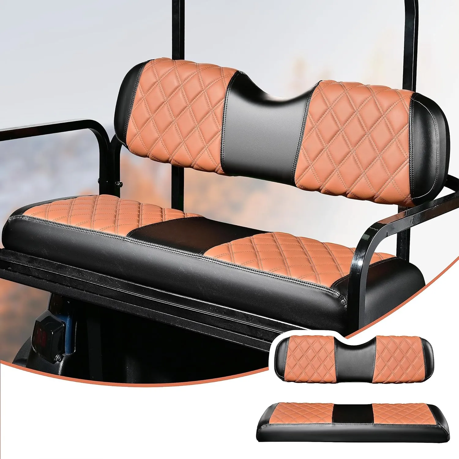 NOKINS Golf Cart Diamond Vinyl Leather Seat Covers, Fit Club Car Precedent DS EZGO RXV TXT Yamaha Drive Aftermarket Regular Rear Seat Cushion, No Stapler, Multiple Colors and Breathable