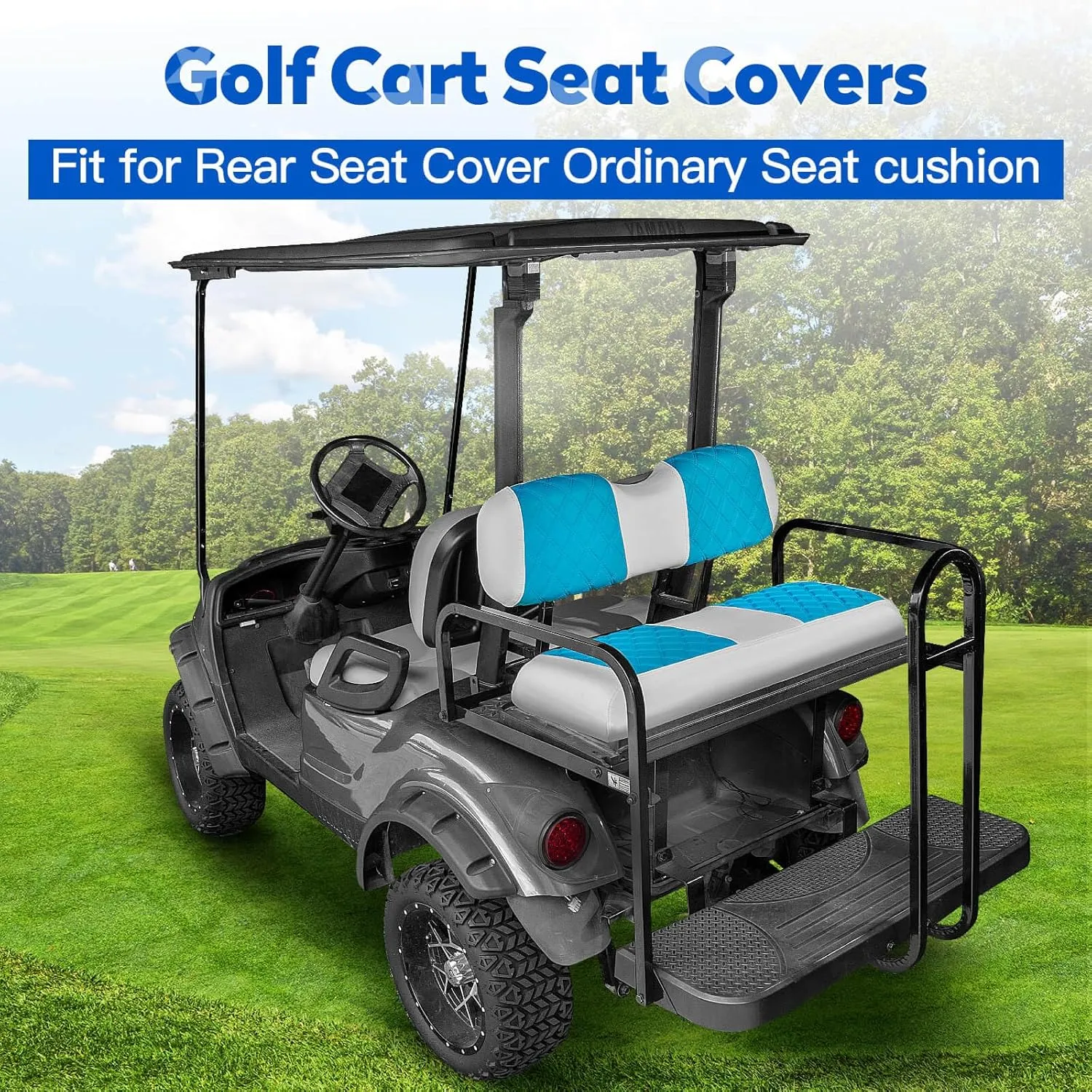 NOKINS Golf Cart Diamond Vinyl Leather Seat Covers, Fit Club Car Precedent DS EZGO RXV TXT Yamaha Drive Aftermarket Regular Rear Seat Cushion, No Stapler, Multiple Colors and Breathable