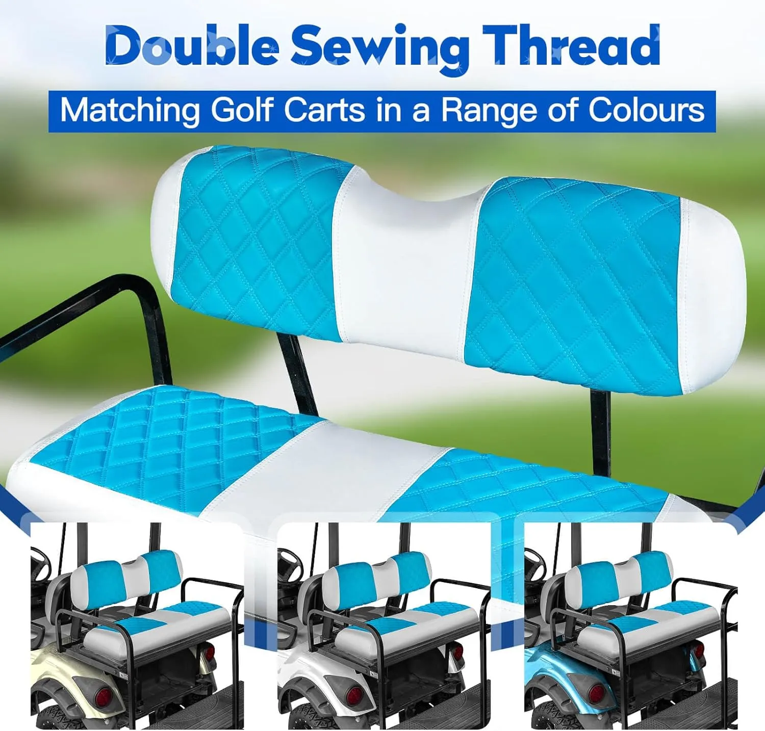 NOKINS Golf Cart Diamond Vinyl Leather Seat Covers, Fit Club Car Precedent DS EZGO RXV TXT Yamaha Drive Aftermarket Regular Rear Seat Cushion, No Stapler, Multiple Colors and Breathable