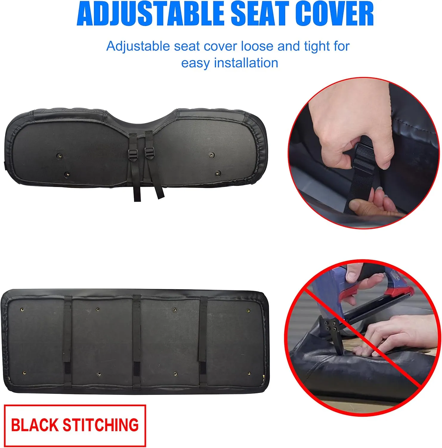 NOKINS Golf Cart RS Diamond Seat Cover for Regular Seat Cushion Aftermarket Back Seat Kit, No Staples Required,Golf Cart Vinyl Replacement Seat Cover Black Stitching