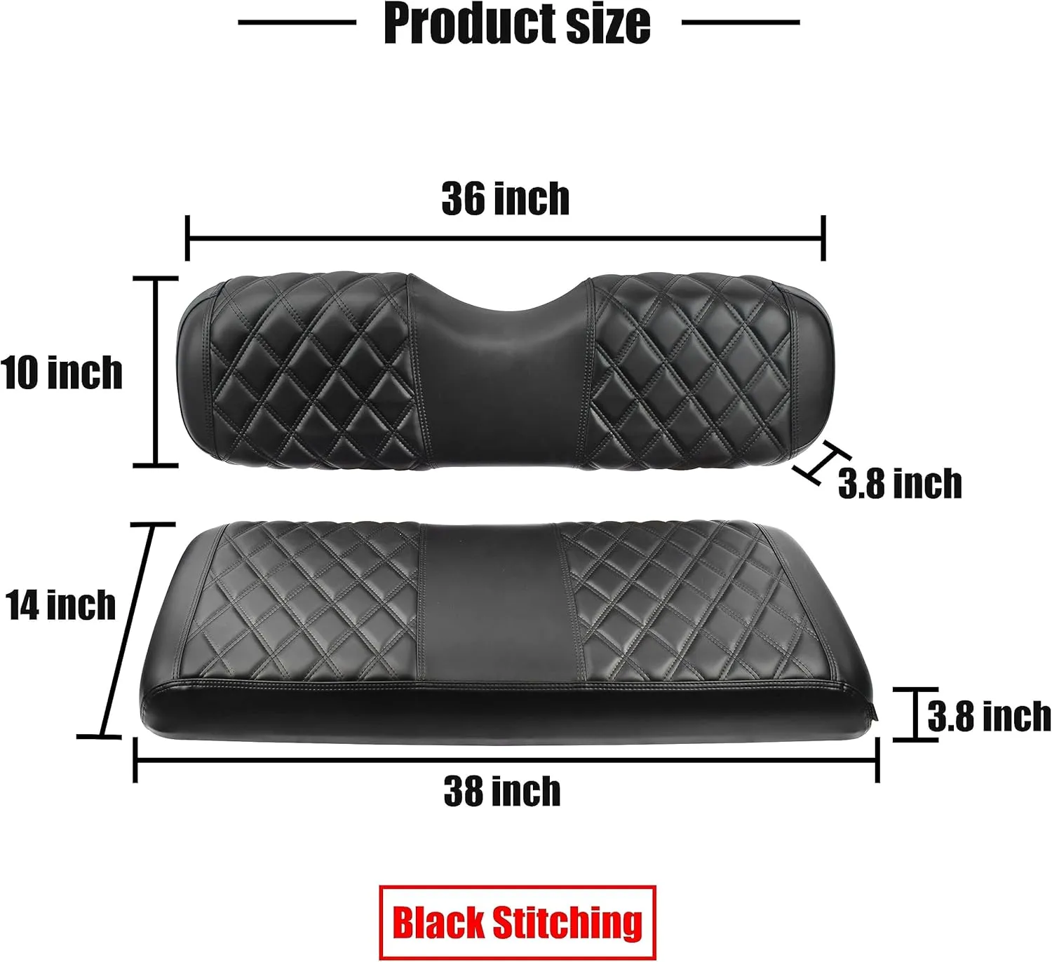 NOKINS Golf Cart RS Diamond Seat Cover for Regular Seat Cushion Aftermarket Back Seat Kit, No Staples Required,Golf Cart Vinyl Replacement Seat Cover Black Stitching