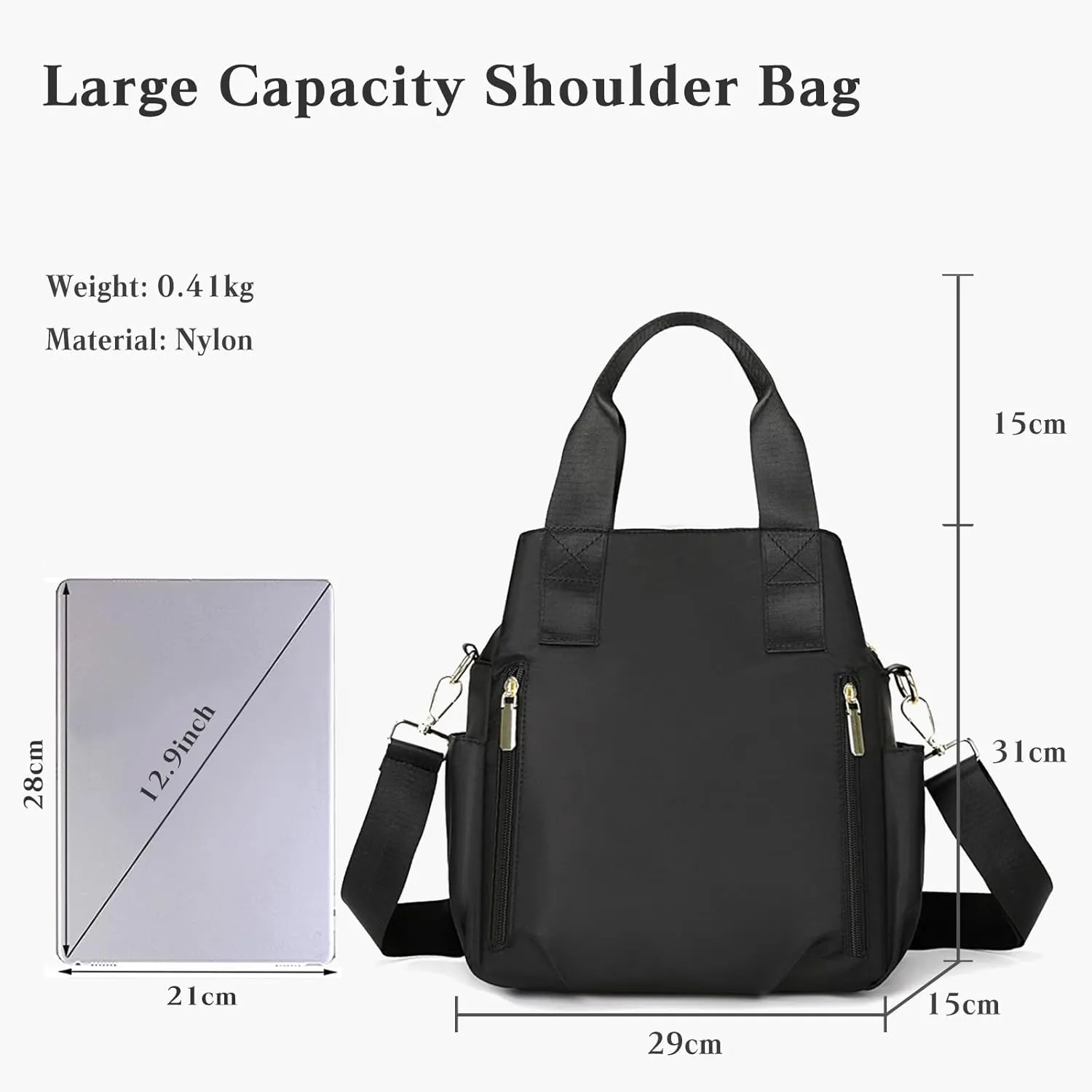 Nylon Crossbody Bag for Women - Waterproof Shoulder Bag with Multi Pockets and Top Handle