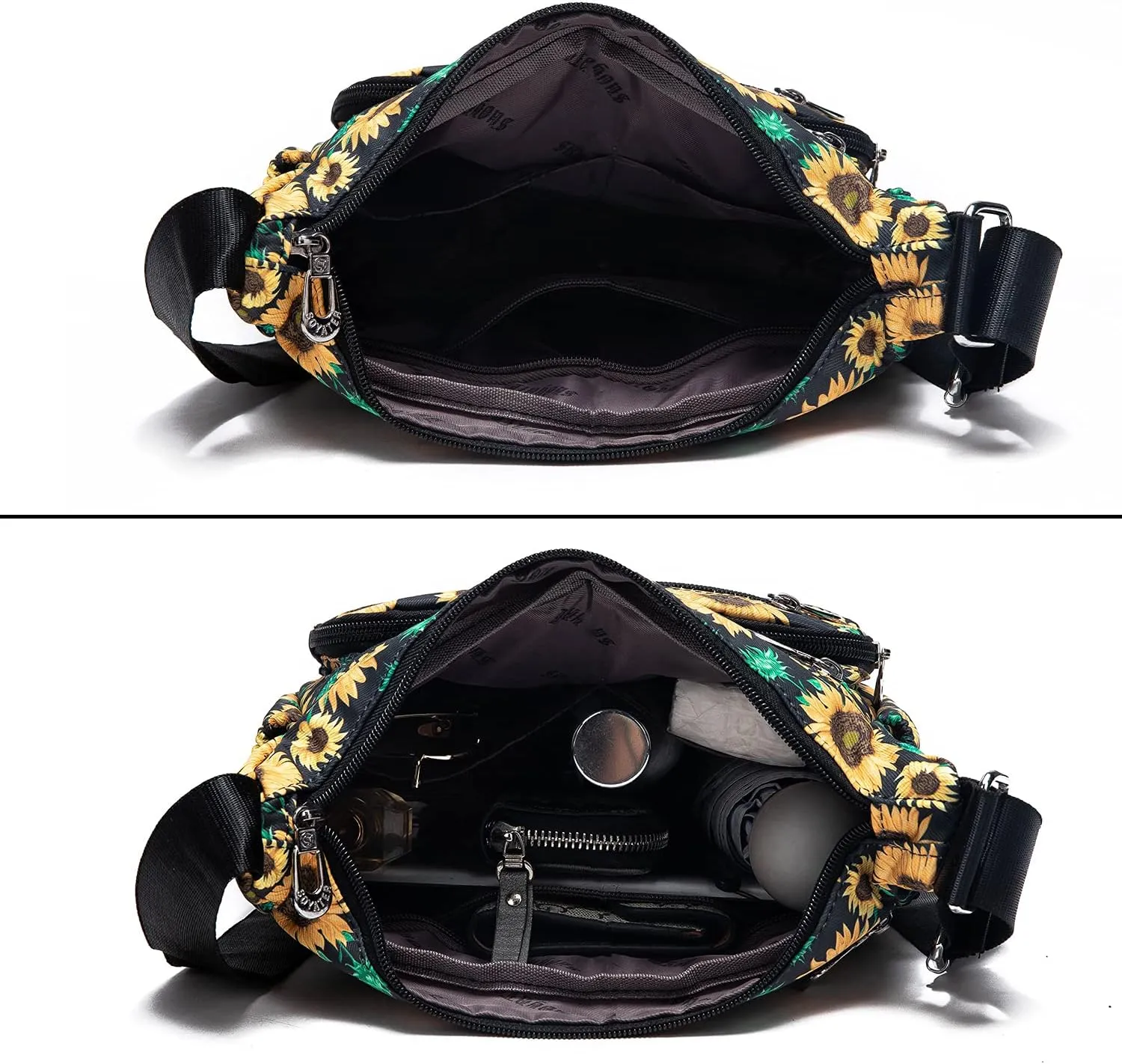 Nylon Floral Multi-Pocket Crossbody Purse Bags for Women Travel Shoulder Bag