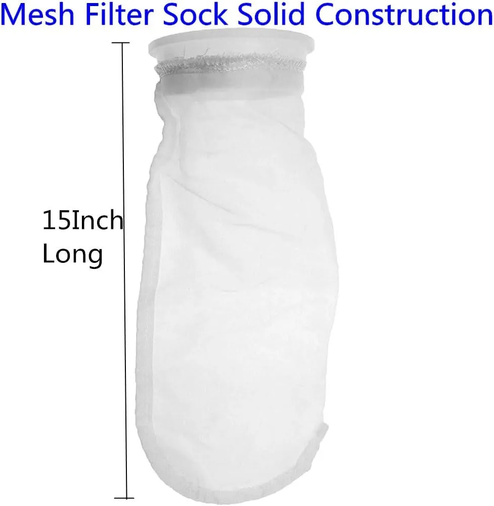 Nylon Mesh Filter Socks 4 Inch Ring 50/100 / 200/300 Micron - by 15 Inch Long – Aquarium Filter Bags - 2 Pack (75 Micron - 4 x 15 Inch)