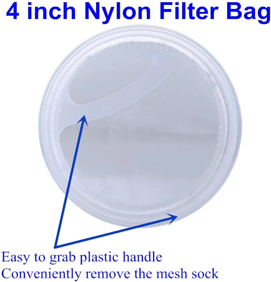 Nylon Mesh Filter Socks 4 Inch Ring 50/100 / 200/300 Micron - by 15 Inch Long – Aquarium Filter Bags - 2 Pack (75 Micron - 4 x 15 Inch)