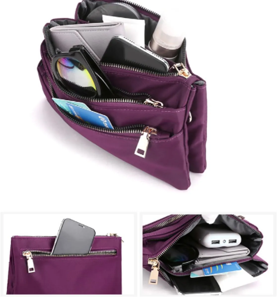 Nylon Small Cross Body Bags for Women Multi Pockets Phone Shoulder Bag Travel Mini Handbag Ladies Cross Body Bag (Black)