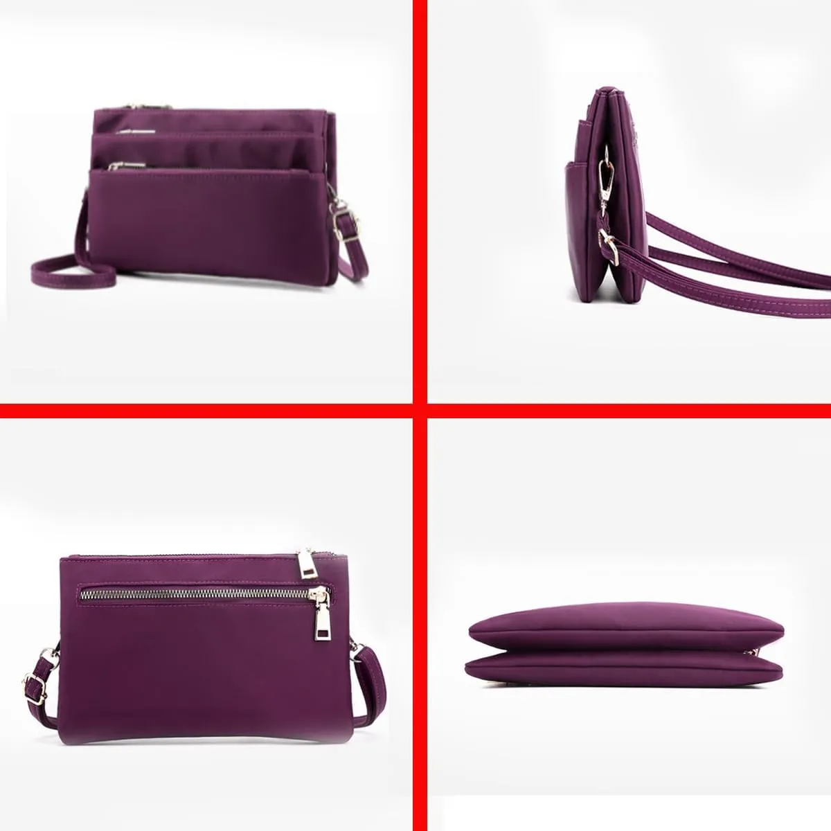 Nylon Small Cross Body Bags for Women Multi Pockets Phone Shoulder Bag Travel Mini Handbag Ladies Cross Body Bag (Black)