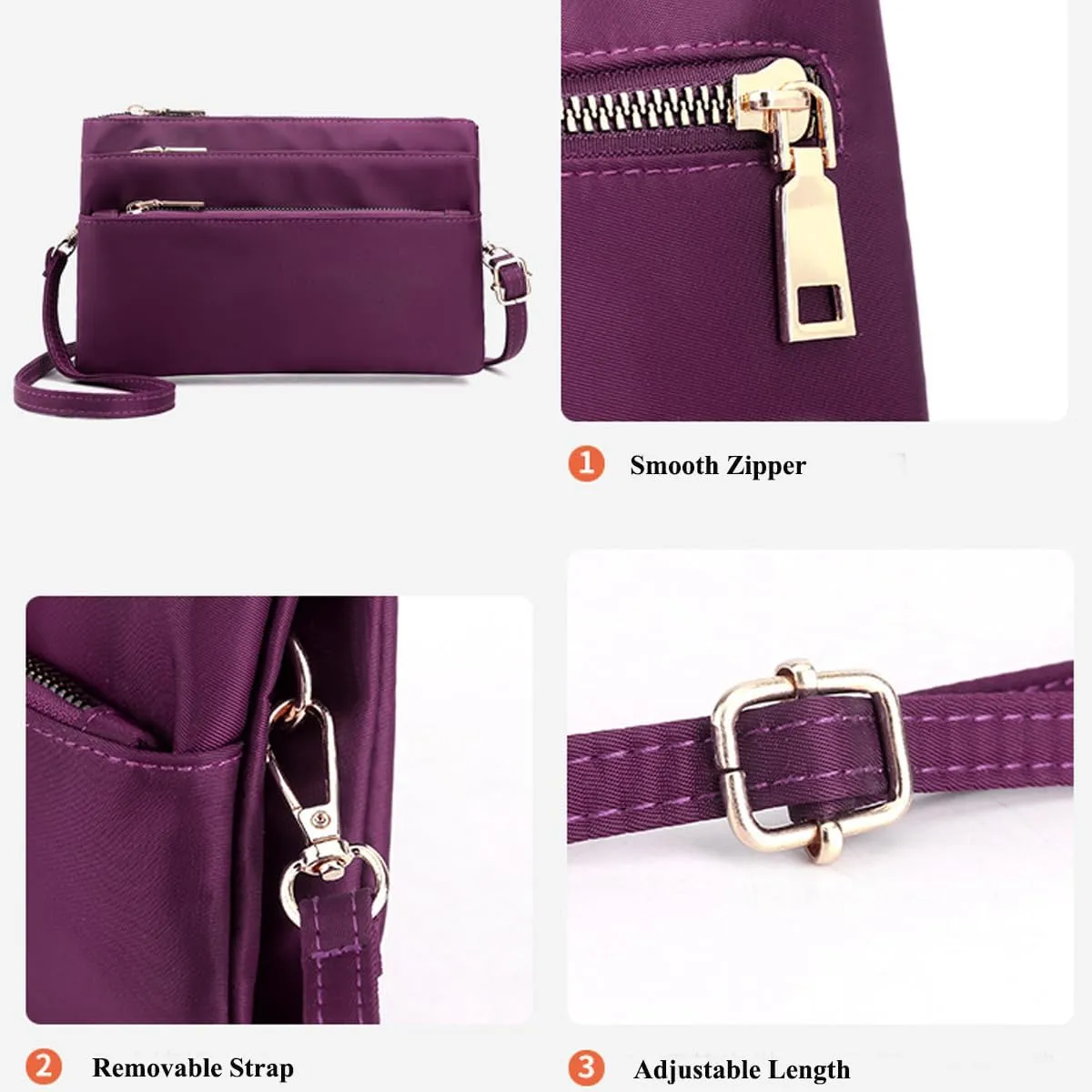 Nylon Small Cross Body Bags for Women Multi Pockets Phone Shoulder Bag Travel Mini Handbag Ladies Cross Body Bag (Black)