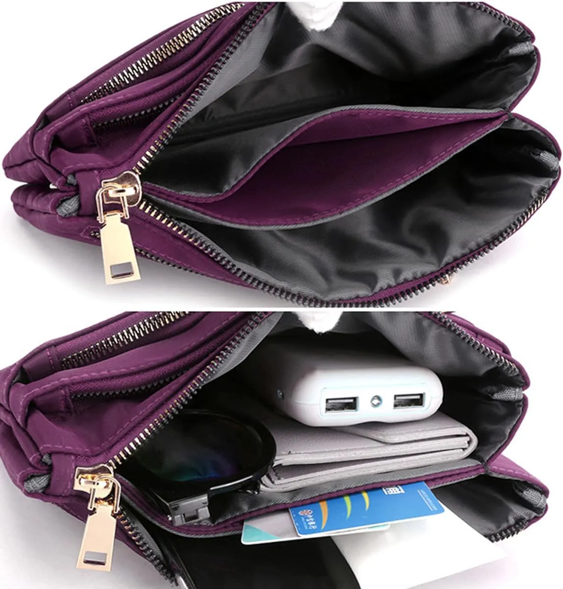 Nylon Small Cross Body Bags for Women Multi Pockets Phone Shoulder Bag Travel Mini Handbag Ladies Cross Body Bag (Black)