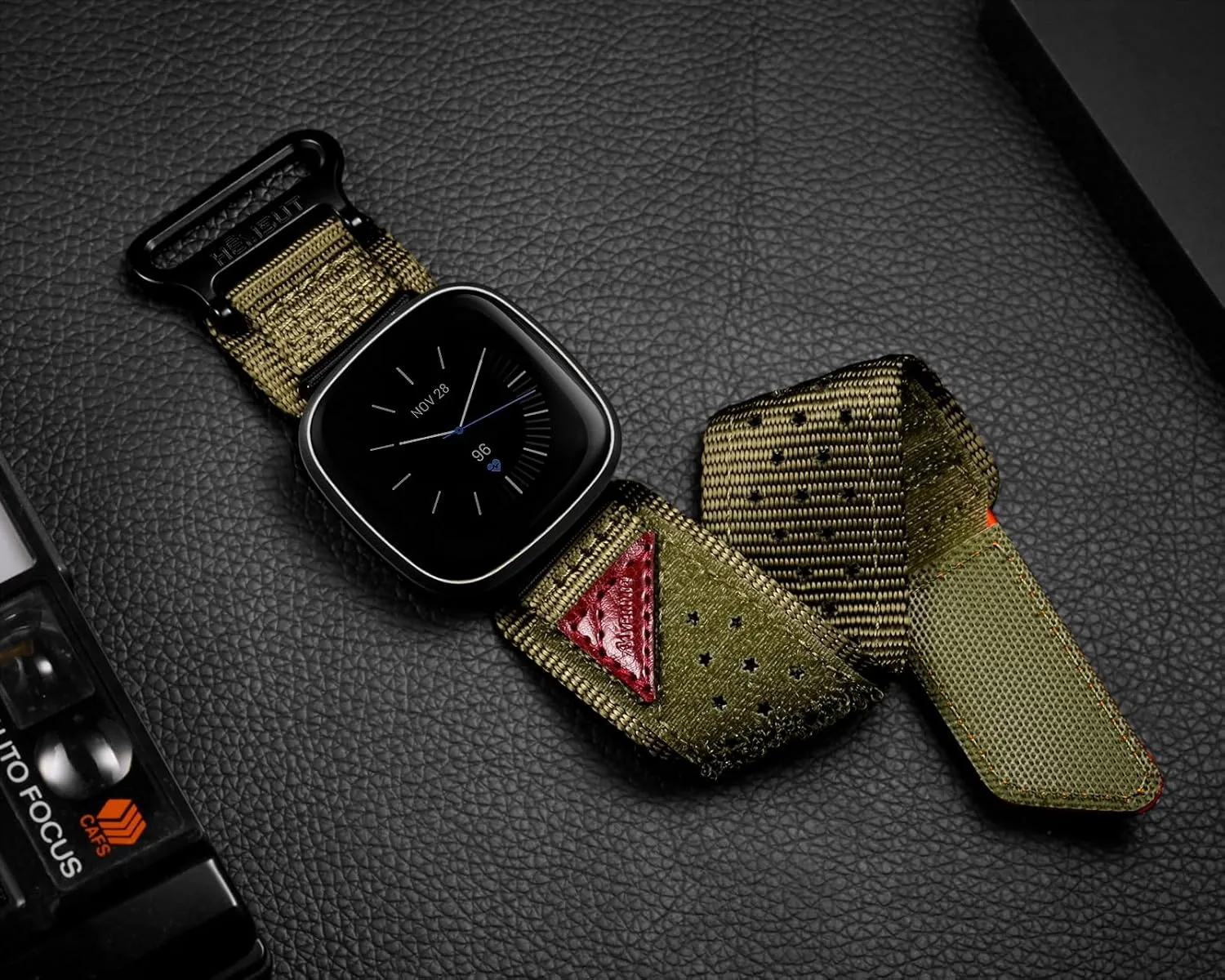 Nylon Watch Band Compatible with Fitbit Versa 3 / Versa 4 / Fitbit Sense/Sense 2 for Men, Rugged Nylon Sports Adjustable Strap Military Tactical Style Replacement Wristband