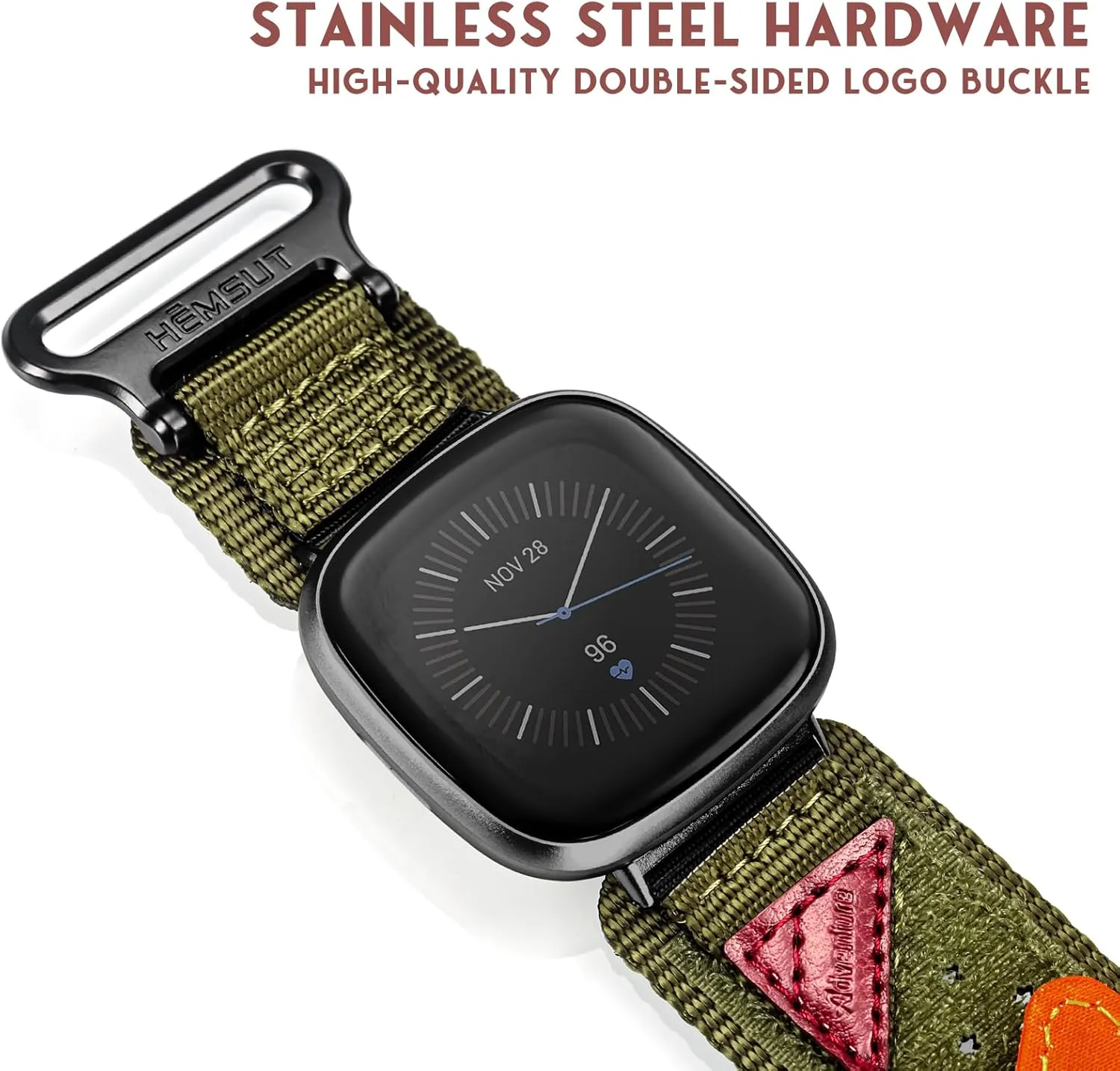 Nylon Watch Band Compatible with Fitbit Versa 3 / Versa 4 / Fitbit Sense/Sense 2 for Men, Rugged Nylon Sports Adjustable Strap Military Tactical Style Replacement Wristband