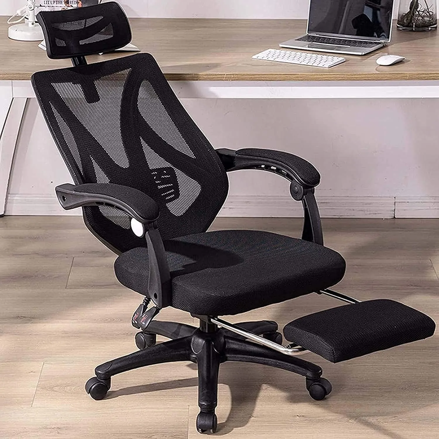 Office Chairs, Office Chair Ergonomic Desk Chair Mesh High Back Swivel Computer Chair Headrest Tilt Recline Backrest Retractable Footrest-Blue B 64x32x60cm(White B)