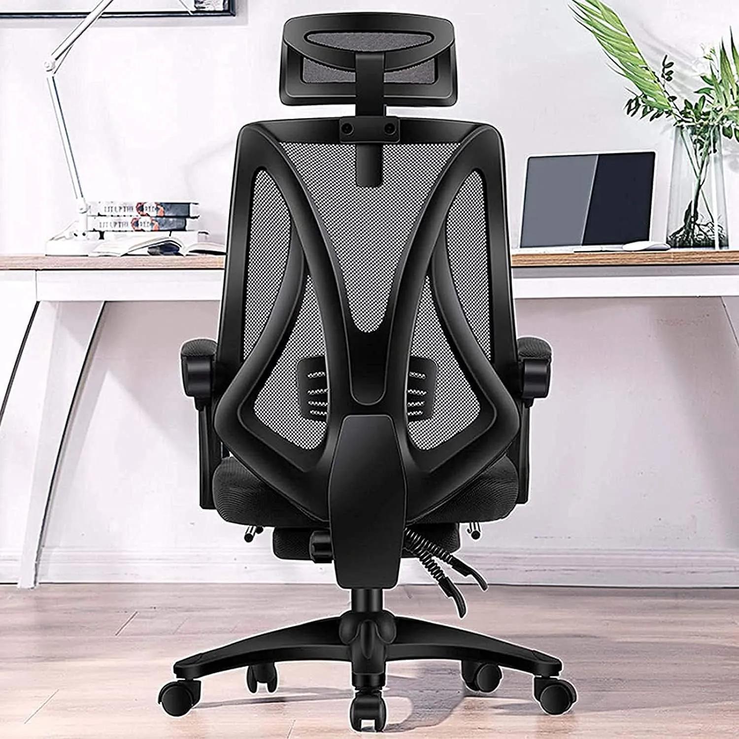 Office Chairs, Office Chair Ergonomic Desk Chair Mesh High Back Swivel Computer Chair Headrest Tilt Recline Backrest Retractable Footrest-Blue B 64x32x60cm(White B)