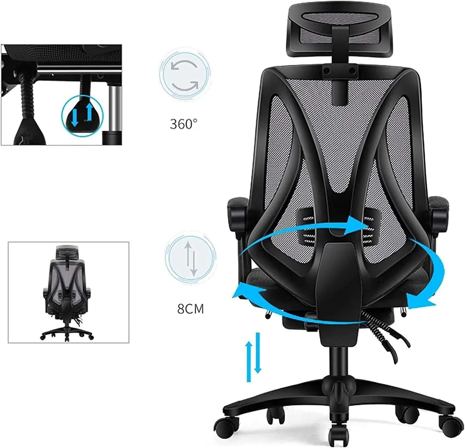 Office Chairs, Office Chair Ergonomic Desk Chair Mesh High Back Swivel Computer Chair Headrest Tilt Recline Backrest Retractable Footrest-Blue B 64x32x60cm(White B)