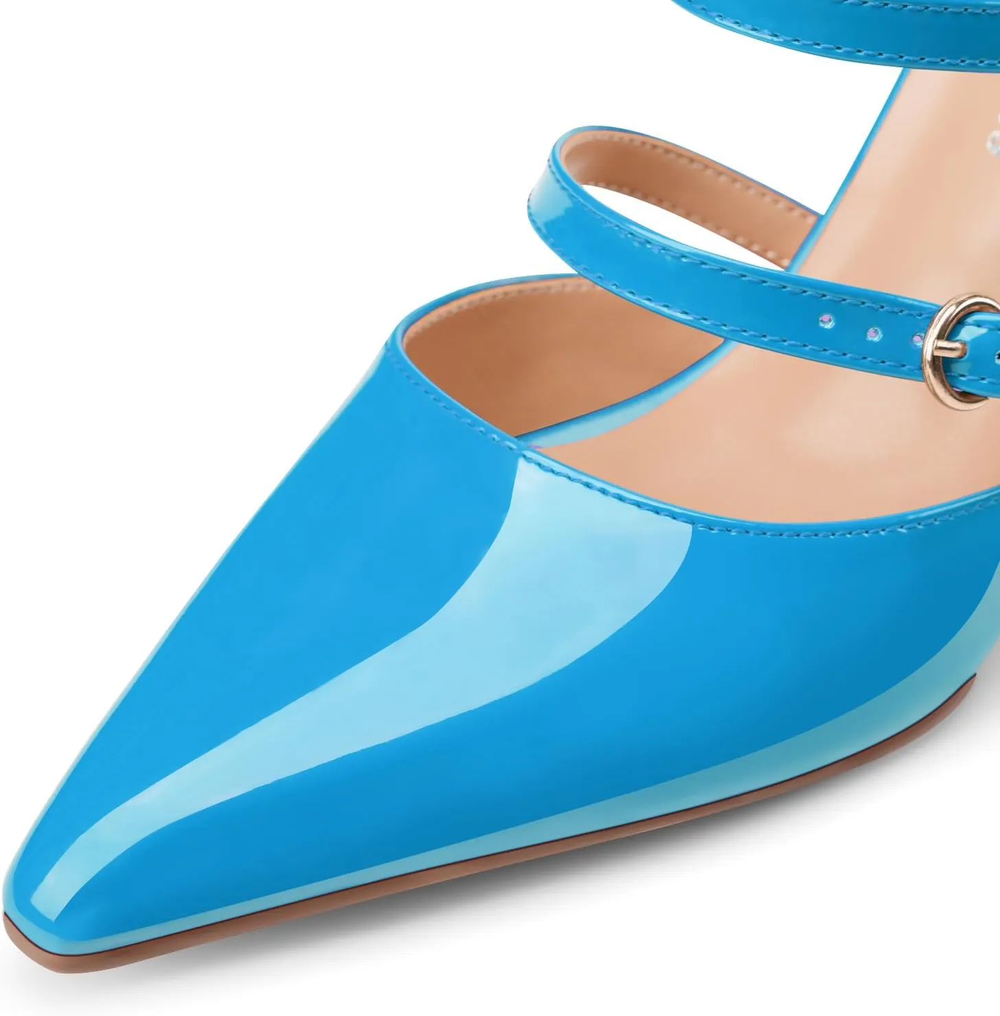 Oh Mispares Pointed Toe Heels Wedge Pumps for Women Slip-on 3 Inch Buckle Strap Patent Leather High Heels for Wedding Bridal Prom Dress Black