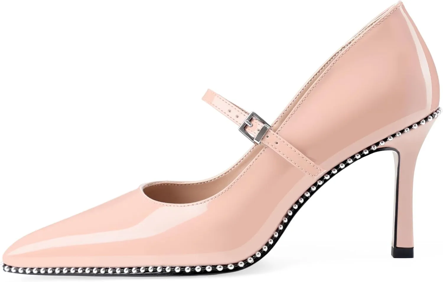 Oh Mispares Women's High Heel Beaded Pumps Stiletto High Heels Pointed Toe Mary Jane Pumps Slip On Sexy Heeled Dress Shoes with Buckle Strap Patent Leather 3.5 Inch