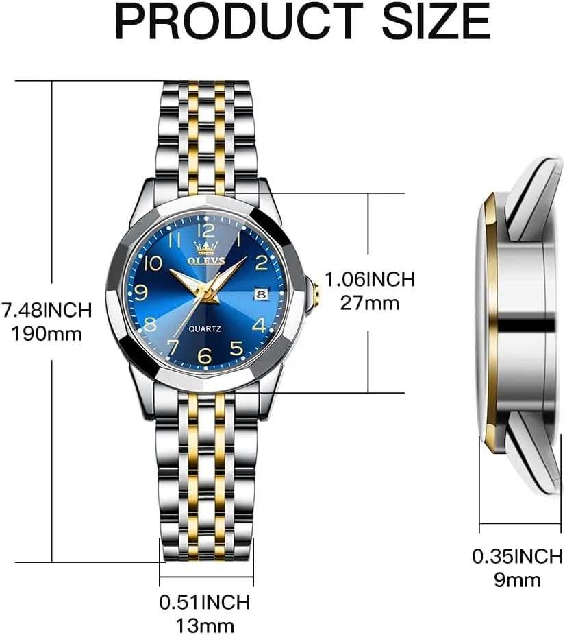 OLEVS Watches for Women Diamond with Date Luxury Leather Female Waterproof Women Wrist Watch Analog Dress Stainless Steel Ladies Watch Luminous Calendar Women Watch Green/Silver/Red Dial