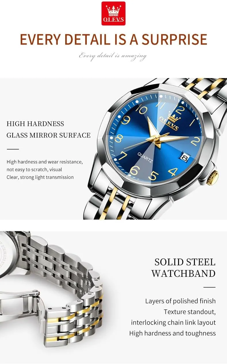 OLEVS Watches for Women Diamond with Date Luxury Leather Female Waterproof Women Wrist Watch Analog Dress Stainless Steel Ladies Watch Luminous Calendar Women Watch Green/Silver/Red Dial