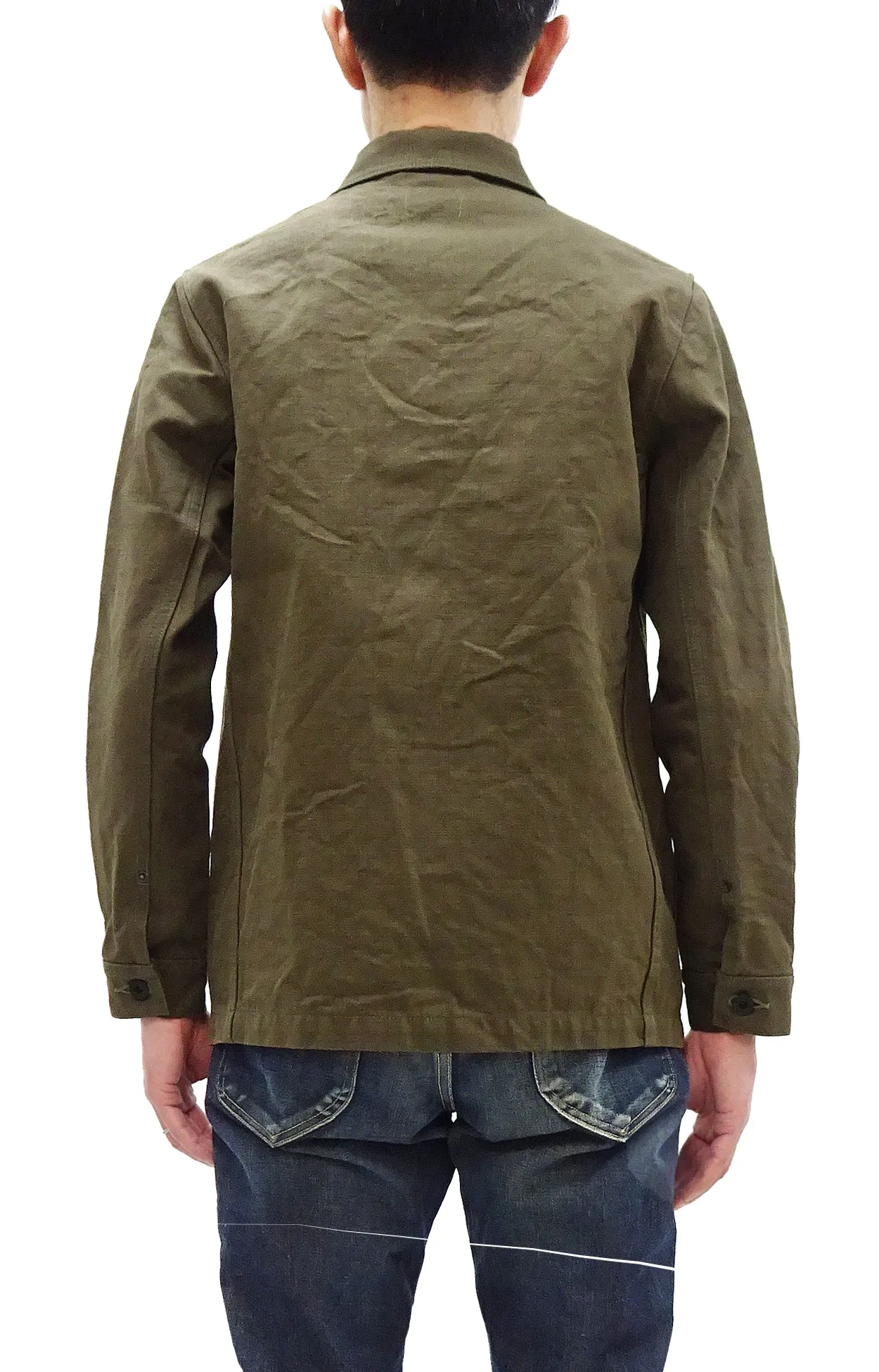 Oni Denim Chore Coat ONI-03100-HOX Men's Casual Modern-Fit Sulfur-Dyed Cotton Slub Oxford Weave Work Jacket Olive-Green One-Wash