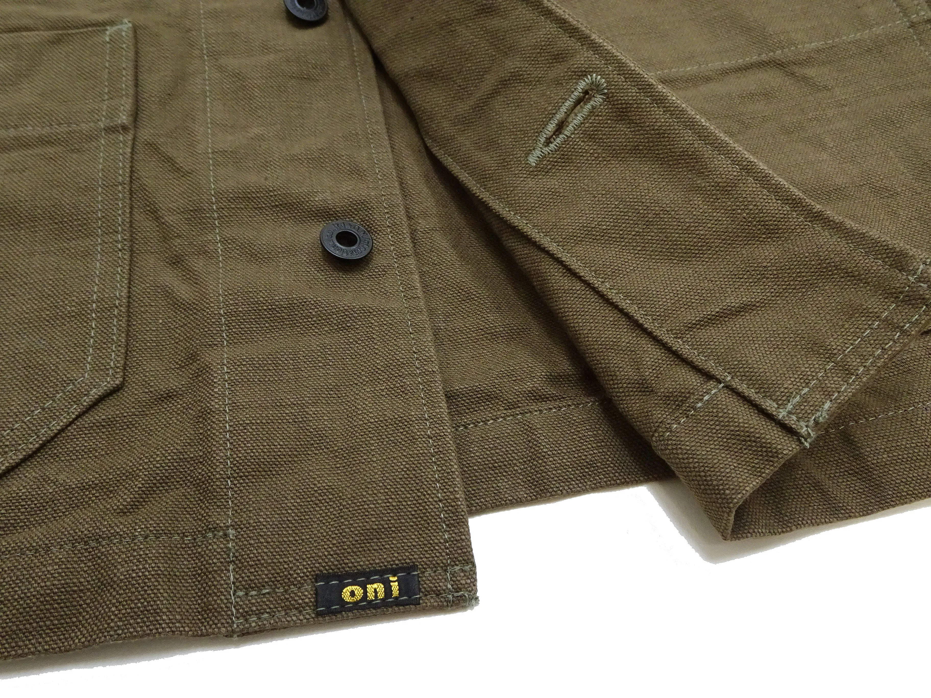 Oni Denim Chore Coat ONI-03100-HOX Men's Casual Modern-Fit Sulfur-Dyed Cotton Slub Oxford Weave Work Jacket Olive-Green One-Wash