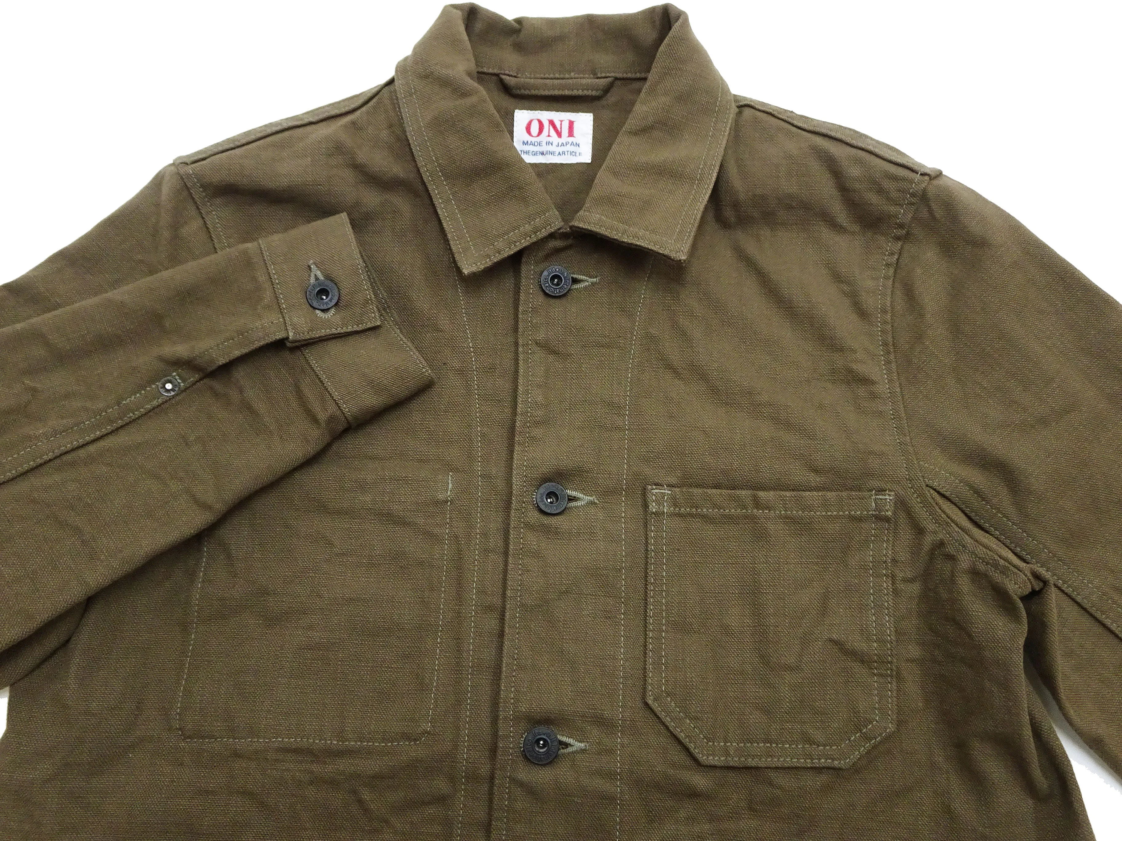 Oni Denim Chore Coat ONI-03100-HOX Men's Casual Modern-Fit Sulfur-Dyed Cotton Slub Oxford Weave Work Jacket Olive-Green One-Wash