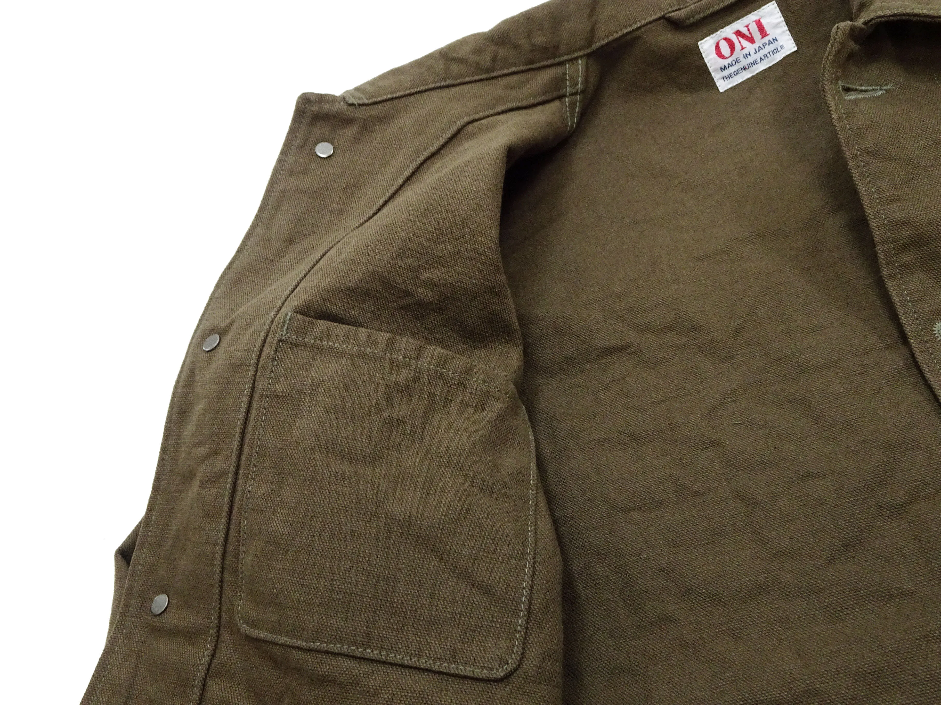 Oni Denim Chore Coat ONI-03100-HOX Men's Casual Modern-Fit Sulfur-Dyed Cotton Slub Oxford Weave Work Jacket Olive-Green One-Wash