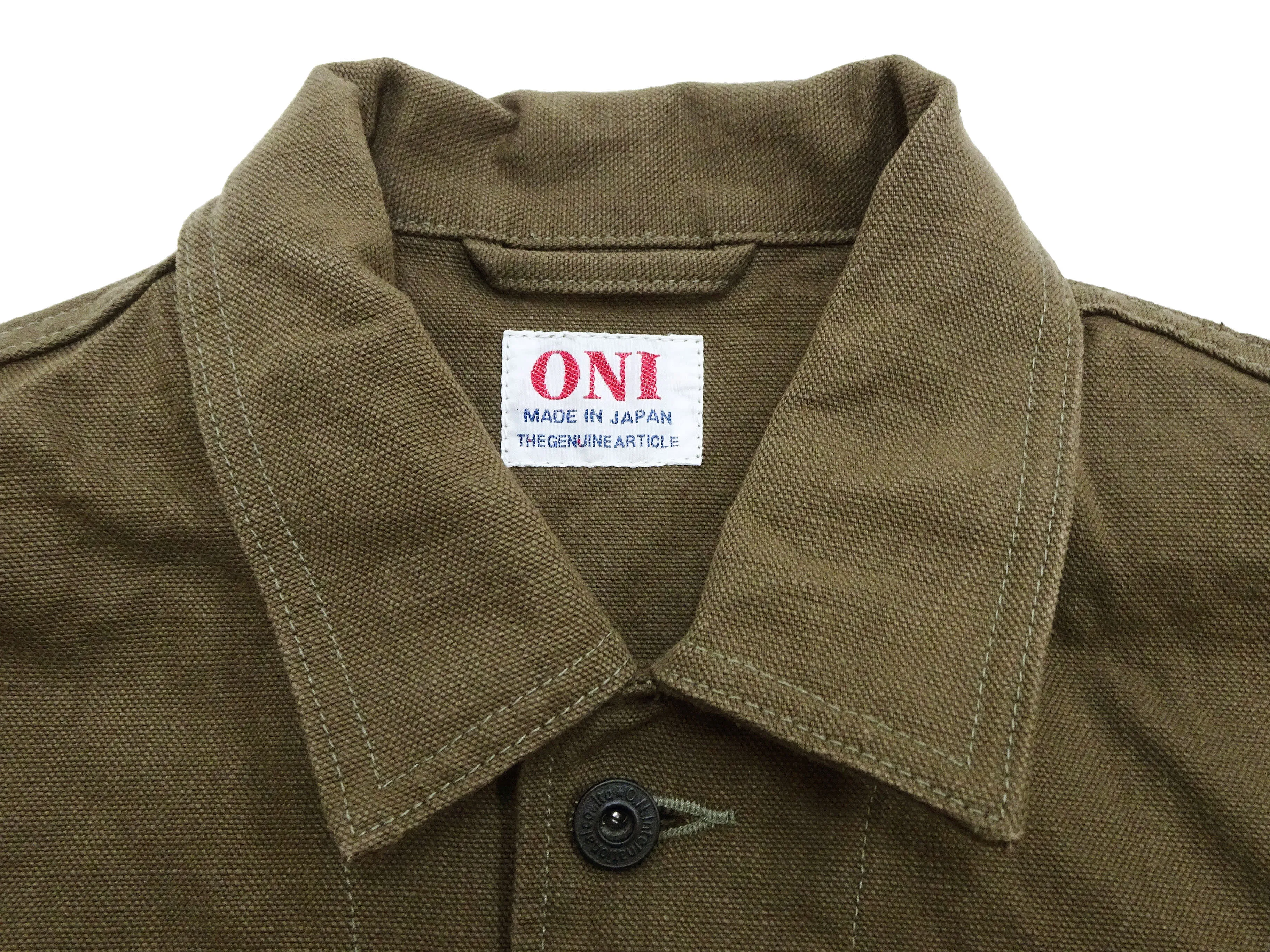 Oni Denim Chore Coat ONI-03100-HOX Men's Casual Modern-Fit Sulfur-Dyed Cotton Slub Oxford Weave Work Jacket Olive-Green One-Wash