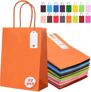 Onteftshop 32 Pack Paper Gift Bags with Handles 8.26"×6"×3.15" Party Favor Bags 16 Colors Bulk Rainbow Gift Bags Small Gift Bags for Kids Birthday, Baby Shower,Wedding Party Supplies Goodie Bags