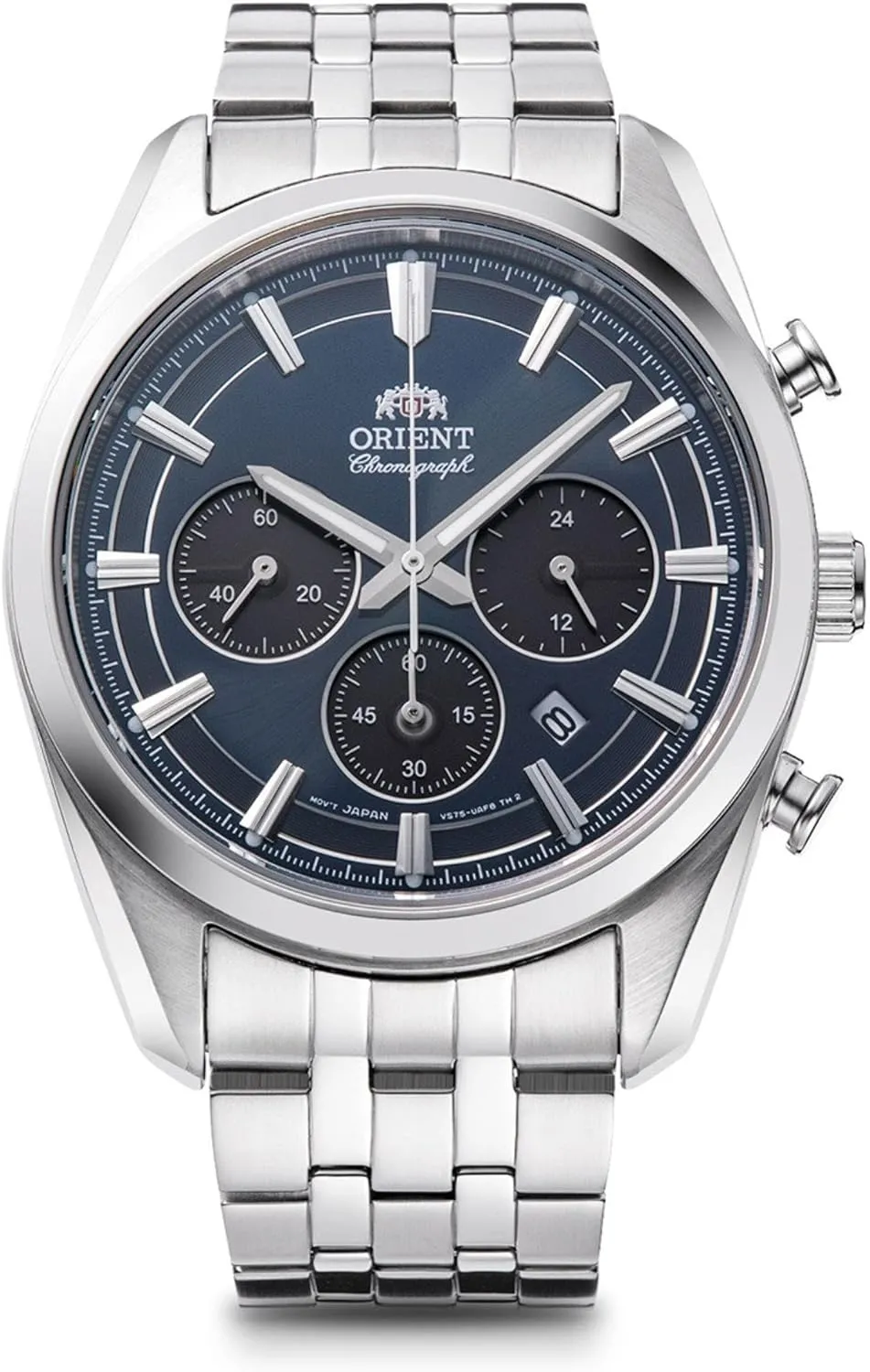 Orient Stretto Solar Chronograph 43mm Navy Blue Dial Steel Strap Men’s Watch RA-TX0303L10B Should say- Orient Stretto Solar Chronograph 40mm Navy Blue Dial Steel Strap Men’s Watch RA-TX0303L10B, Navy