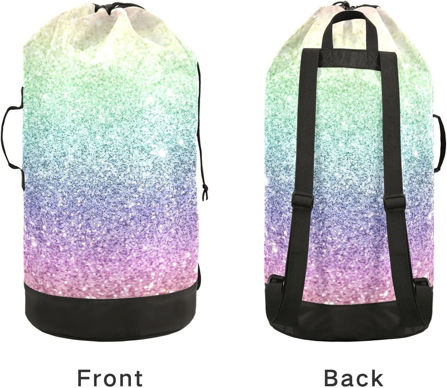Oyihfvs Rainbow Multi-Colored Glitter and Glare Pattern Backpack Laundry Bag, Laundry Backpack with Shoulder Straps, Waterproof Nylon Clothes Hamper Bag for Men Women Yoga Backpack