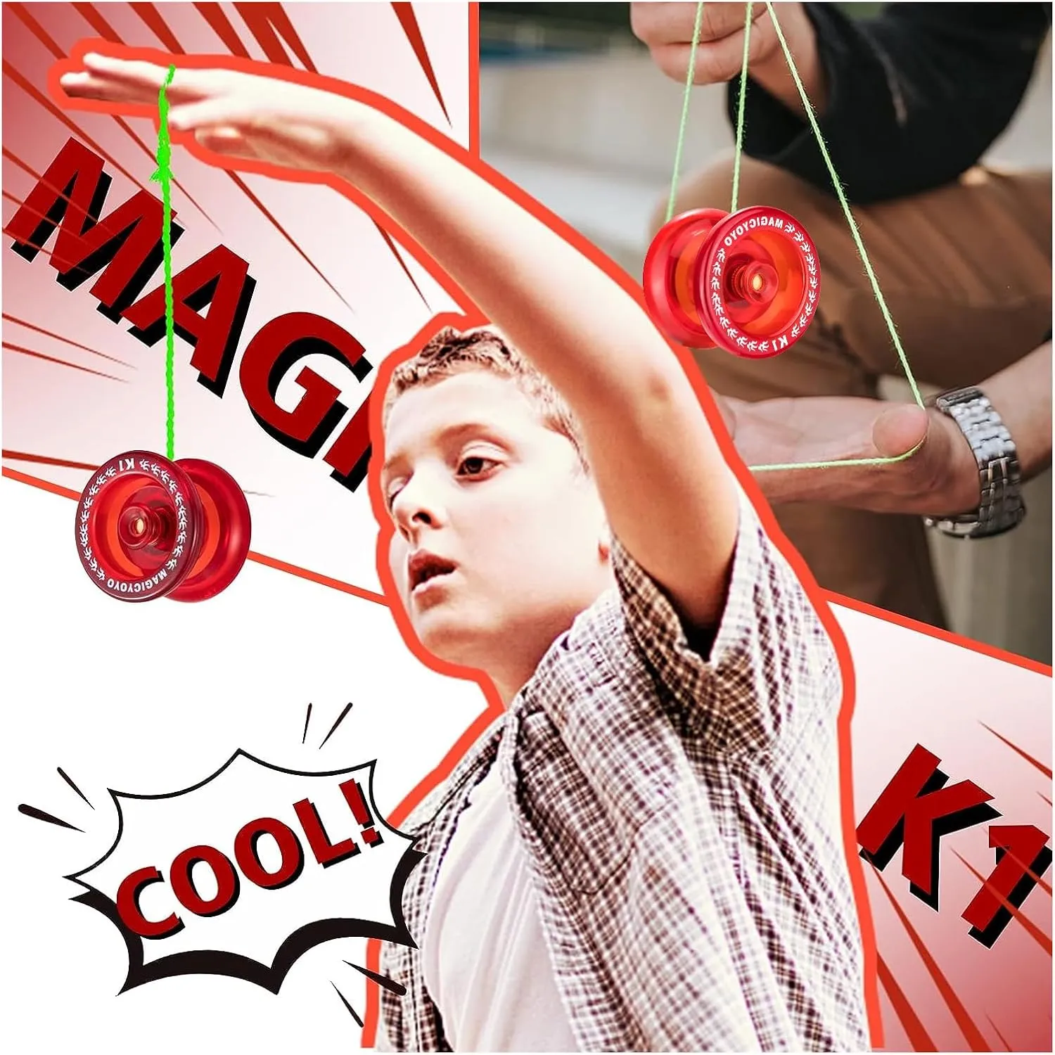 Pack of 3 Beginner Yoyos for Kids, MAGICYOYO K1-Plus Responsive Yoyos   3 Yoyo Gloves, 3 Yoyo Bags, 18 Strings, All in A Gift Box - Blue  Red  Green