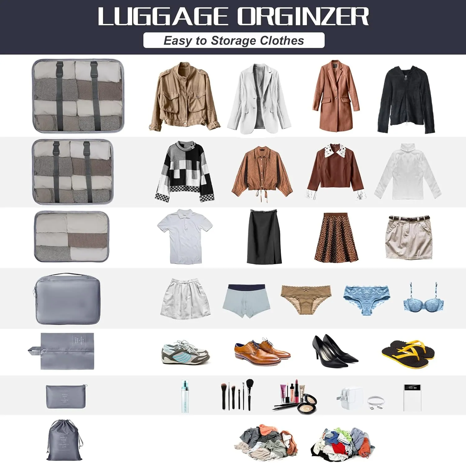 Packing Cubes 7 Set Travel Cubes for Suitcases Lightweight Luggage Packing Orginzers