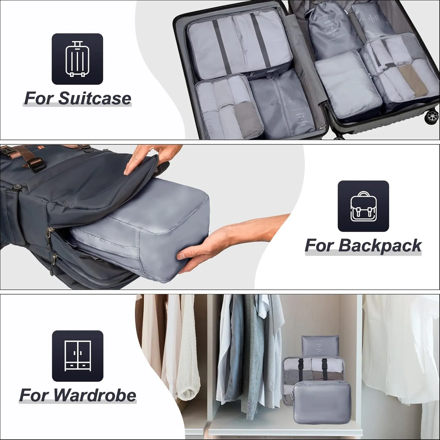 Packing Cubes 7 Set Travel Cubes for Suitcases Lightweight Luggage Packing Orginzers