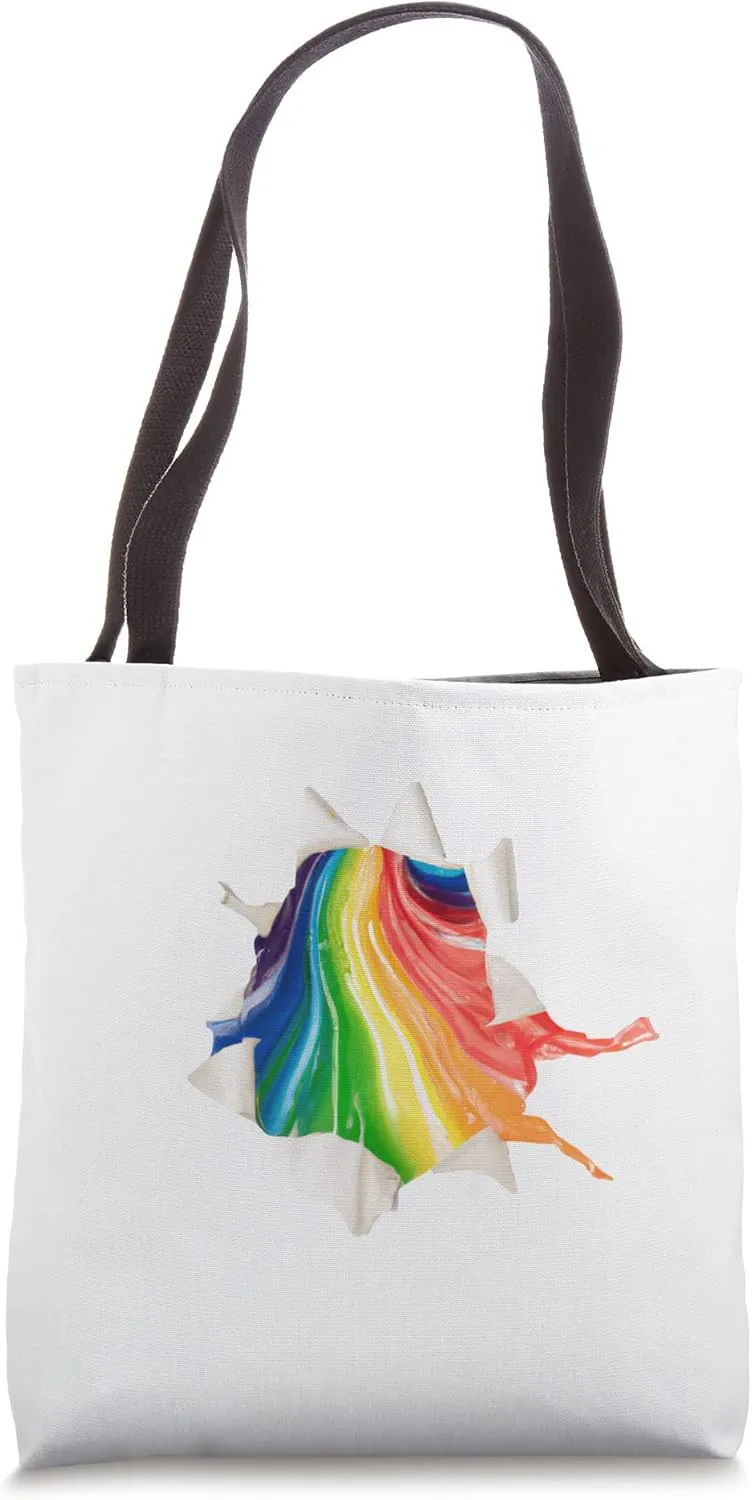 Paint Splatter Drip, White Black Rainbow Breakthrough Tote Bag