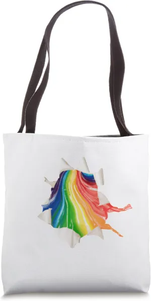Paint Splatter Drip, White Black Rainbow Breakthrough Tote Bag