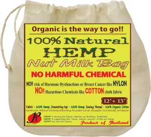 P&F Hemp Nut Milk Bag Reusable | All Natural | No More Microplastic and Toxic Chemicals | Better Than Cotton | Super Healthy Strainer for Making Yogurt/Ghee/Rice | Almond Cloth Filter | 13 X 12-Inches