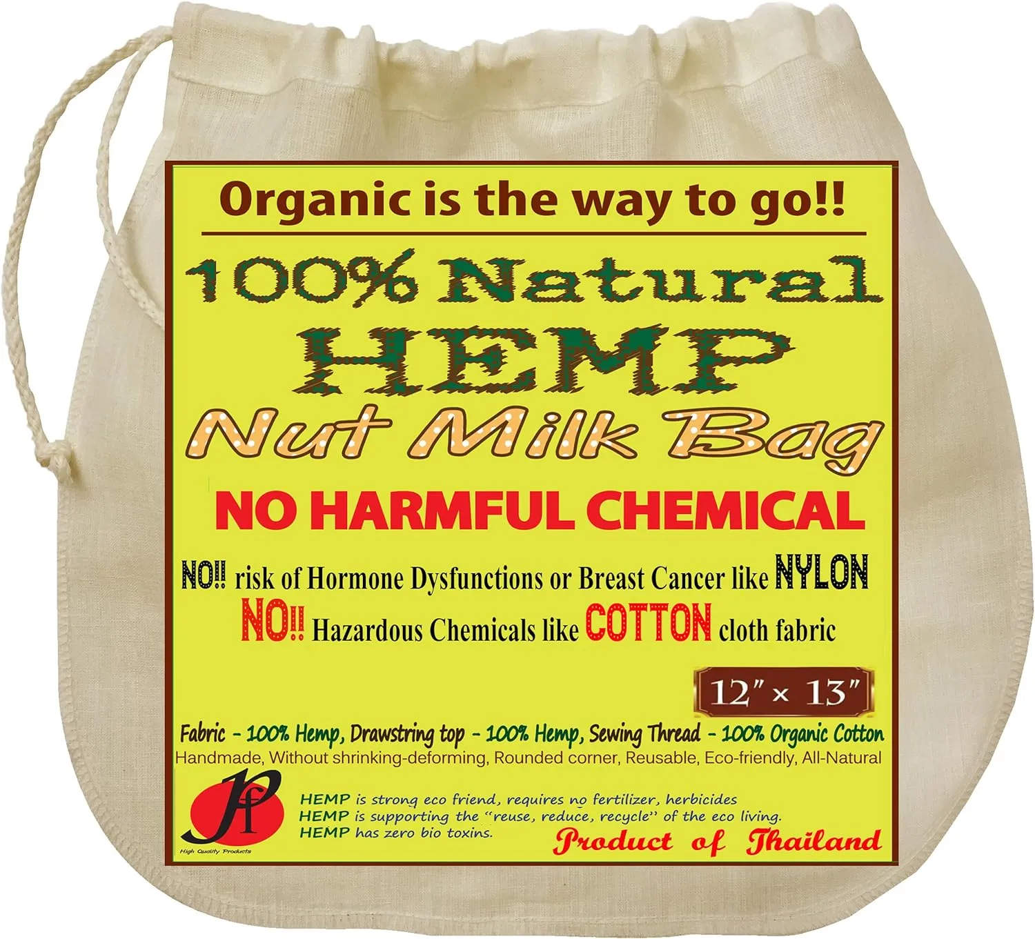 P&F Hemp Nut Milk Bag Reusable | All Natural | No More Microplastic and Toxic Chemicals | Better Than Cotton | Super Healthy Strainer for Making Yogurt/Ghee/Rice | Almond Cloth Filter | 13 X 12-Inches